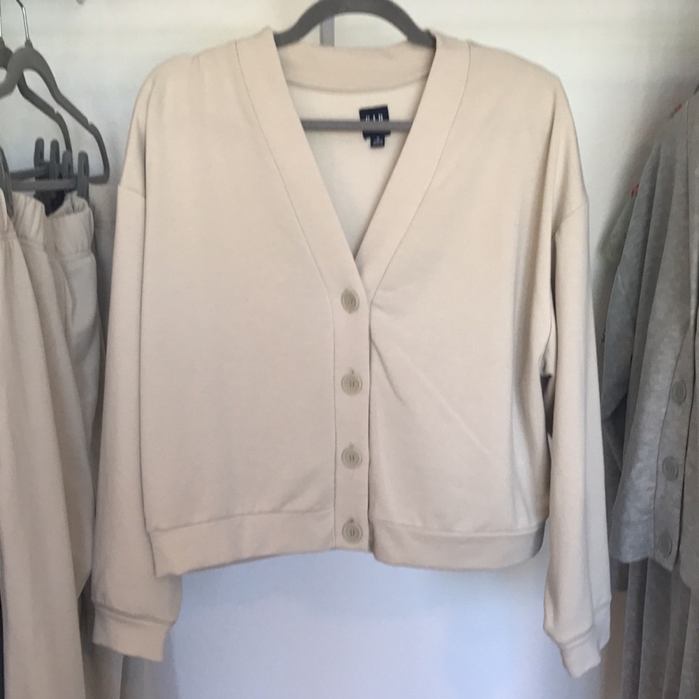GAP Cream Button-Front Cardigan & Pant Set